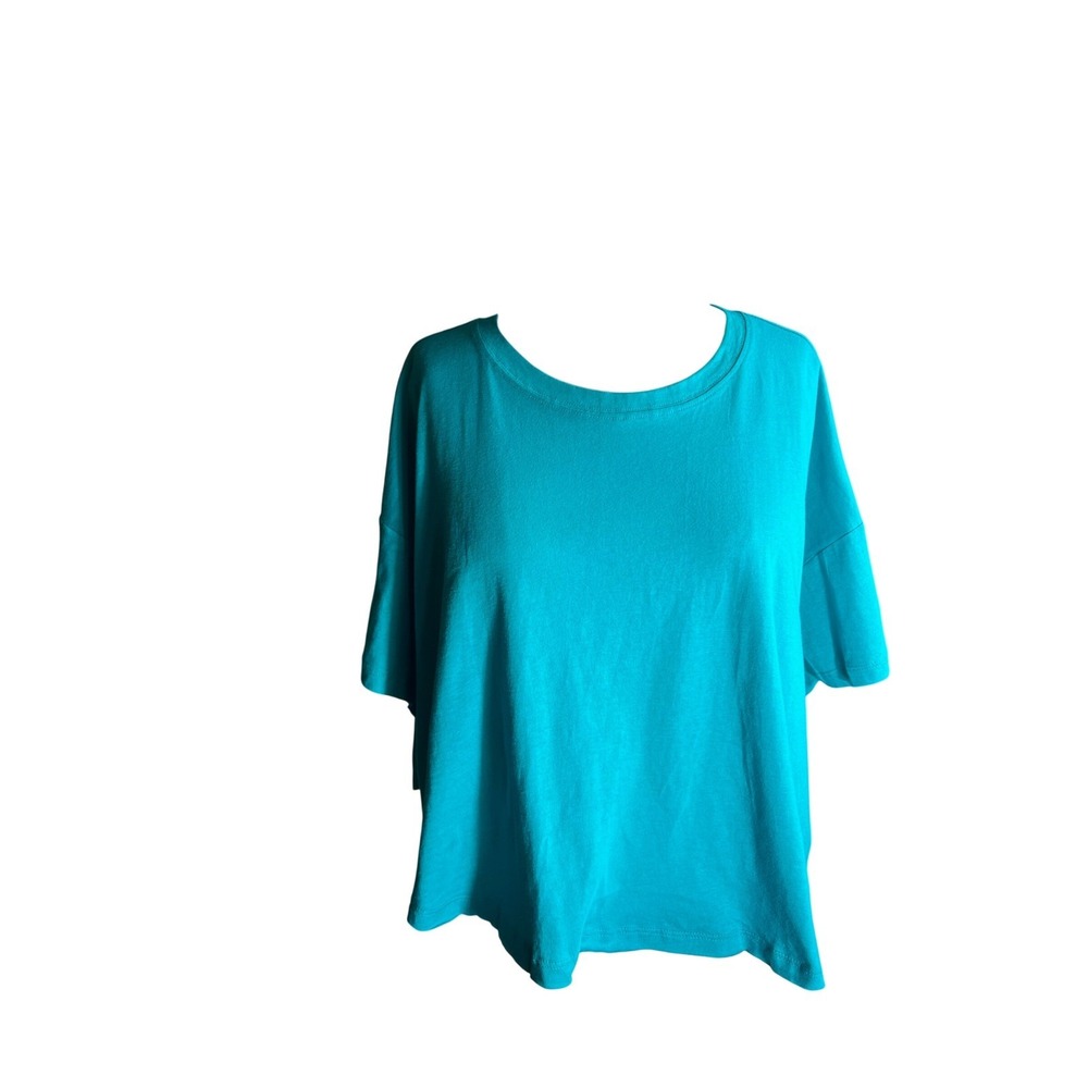 Zenana‎ Womens Teal Blue Cropped Oversized Cotton T-Shirt Back Seam CT-3373Y S